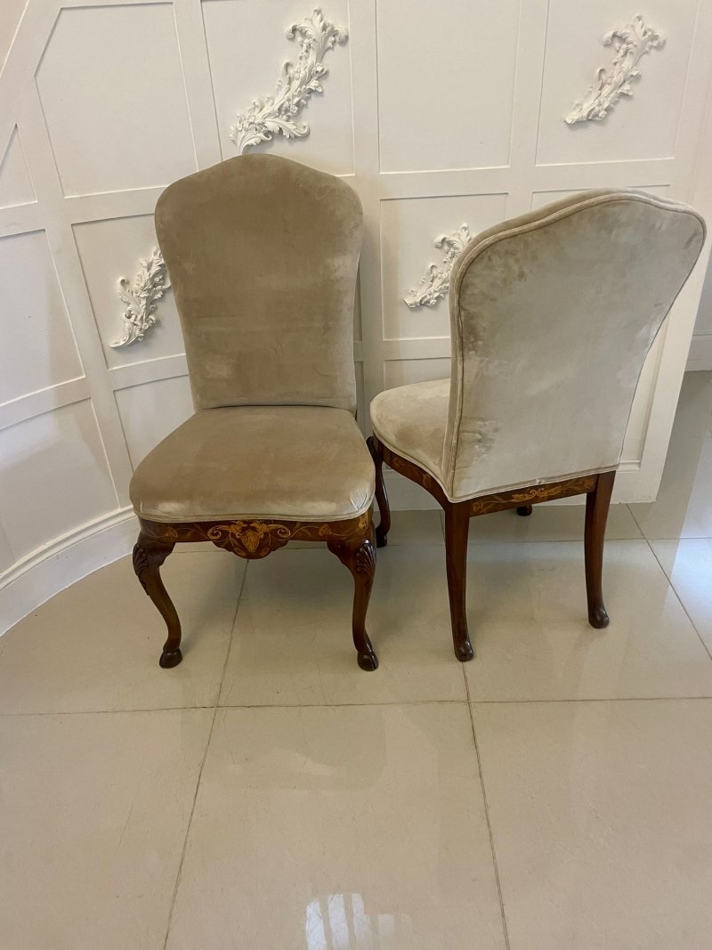 Set of 8 Antique Quality Burr Walnut Inlaid Marquetry Dining Chairs - Image 9